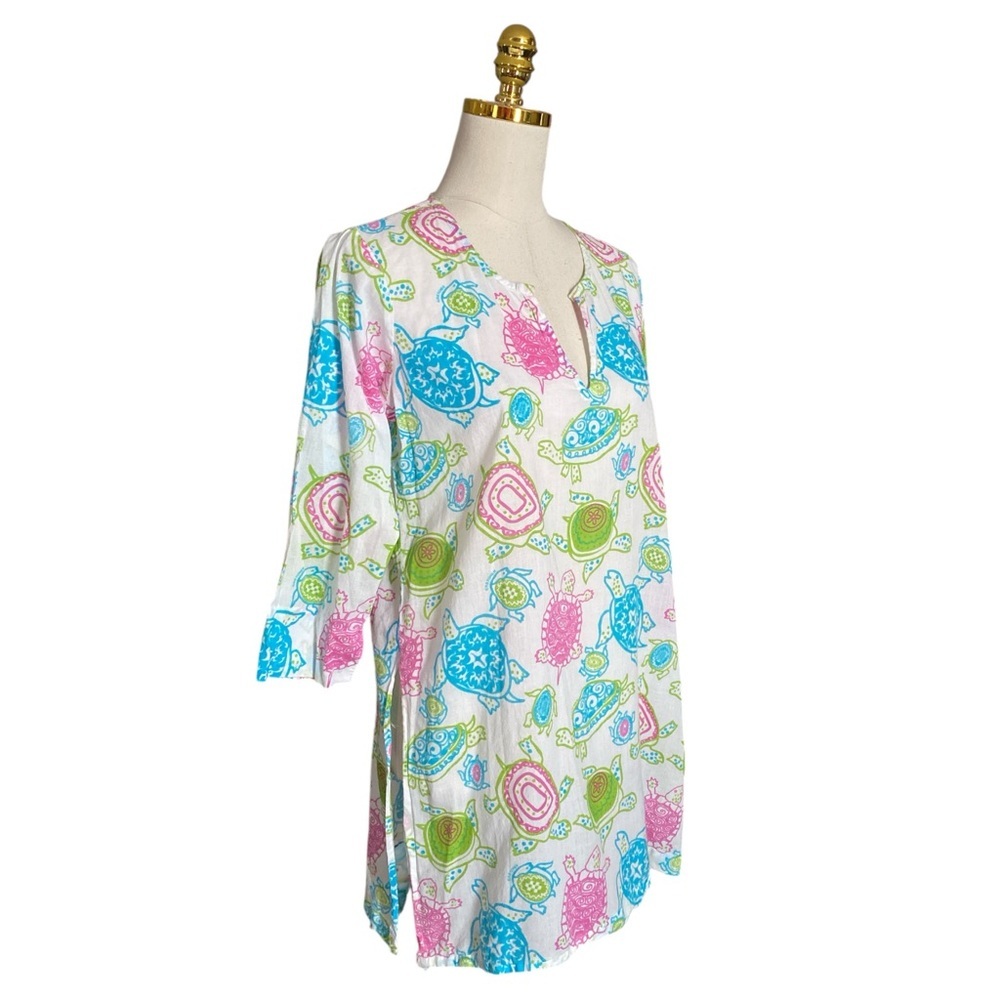 Gretchen Scott Coastal Turtle Print Vacation Resort Beach Colorful Tunic Top S - Picture 4 of 8
